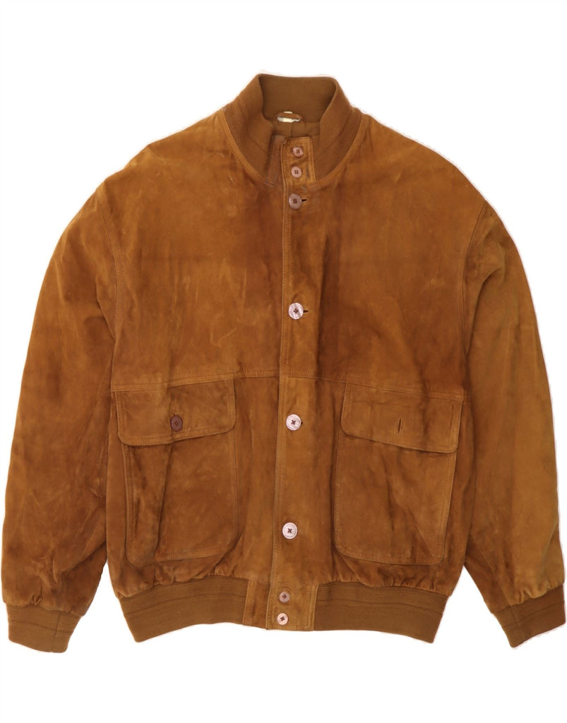 VINTAGE Mens Suede Bomber Jacket UK 42 XL Brown Leather Vintage Vintage and Second-Hand Vintage from Messina Hembry 