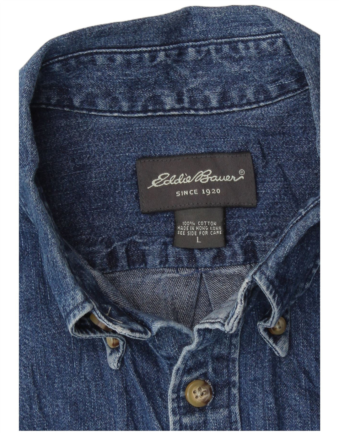 Eddie Bauer Mens Short Sleeve Denim Shirt Large Blue Cotton