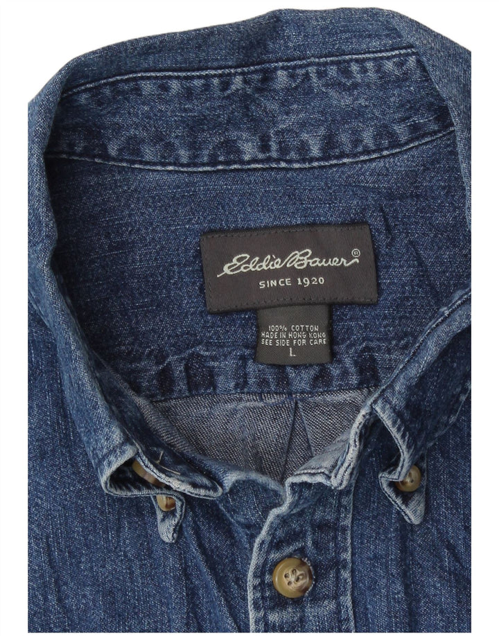 Eddie Bauer Mens Short Sleeve Denim Shirt Large Blue Cotton