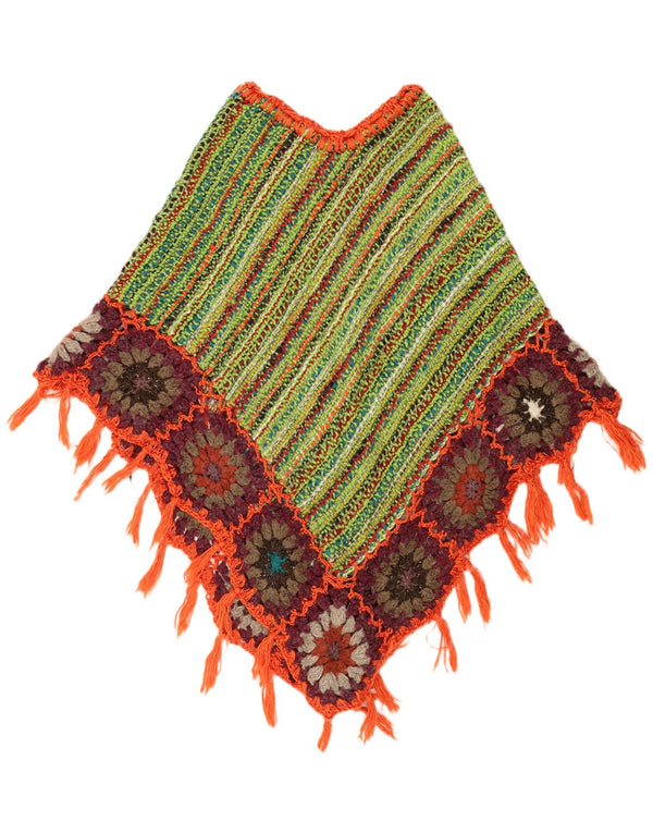 Vintage Womens Poncho Jumper One Size Green Striped