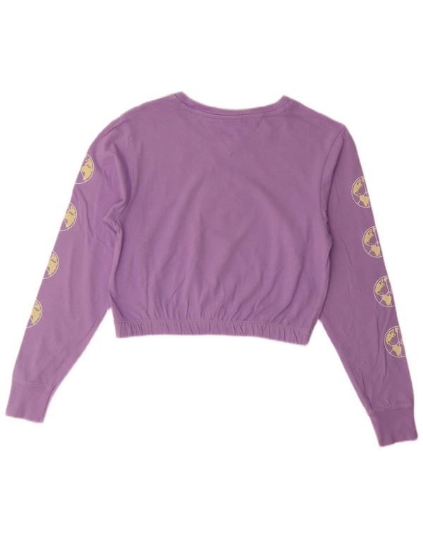 Tommy Hilfiger Womens Crop Graphic Sweatshirt Jumper UK 12 Medium Purple