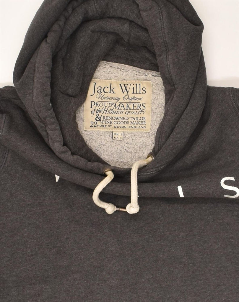 JACK WILLS Womens Graphic Hoodie Jumper UK 12 Medium  Grey Cotton | Vintage Jack Wills | Thrift | Second-Hand Jack Wills | Used Clothing | Messina Hembry 