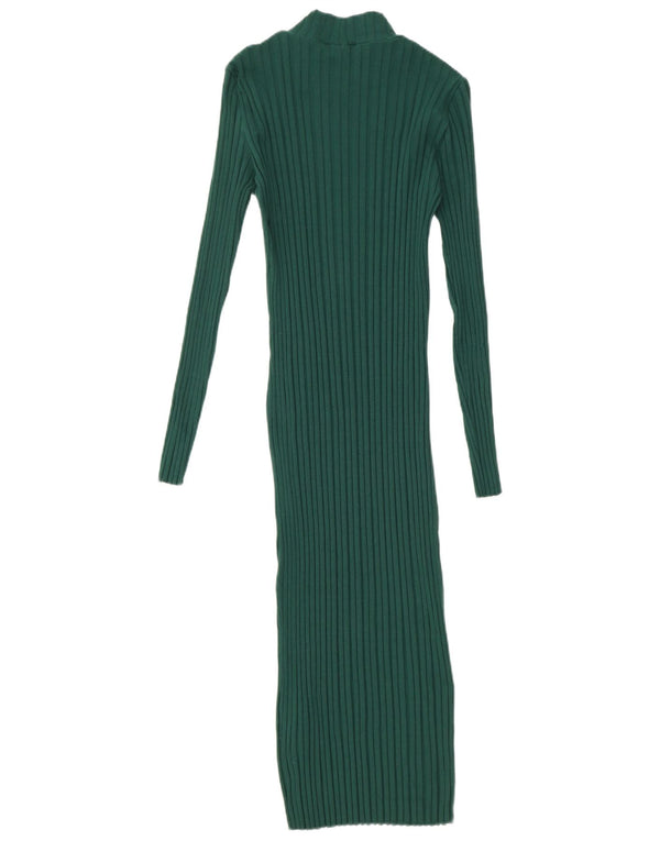 ZARA Womens Long Sleeve Maxi Jumper Dress UK 12 Medium Green Cotton
