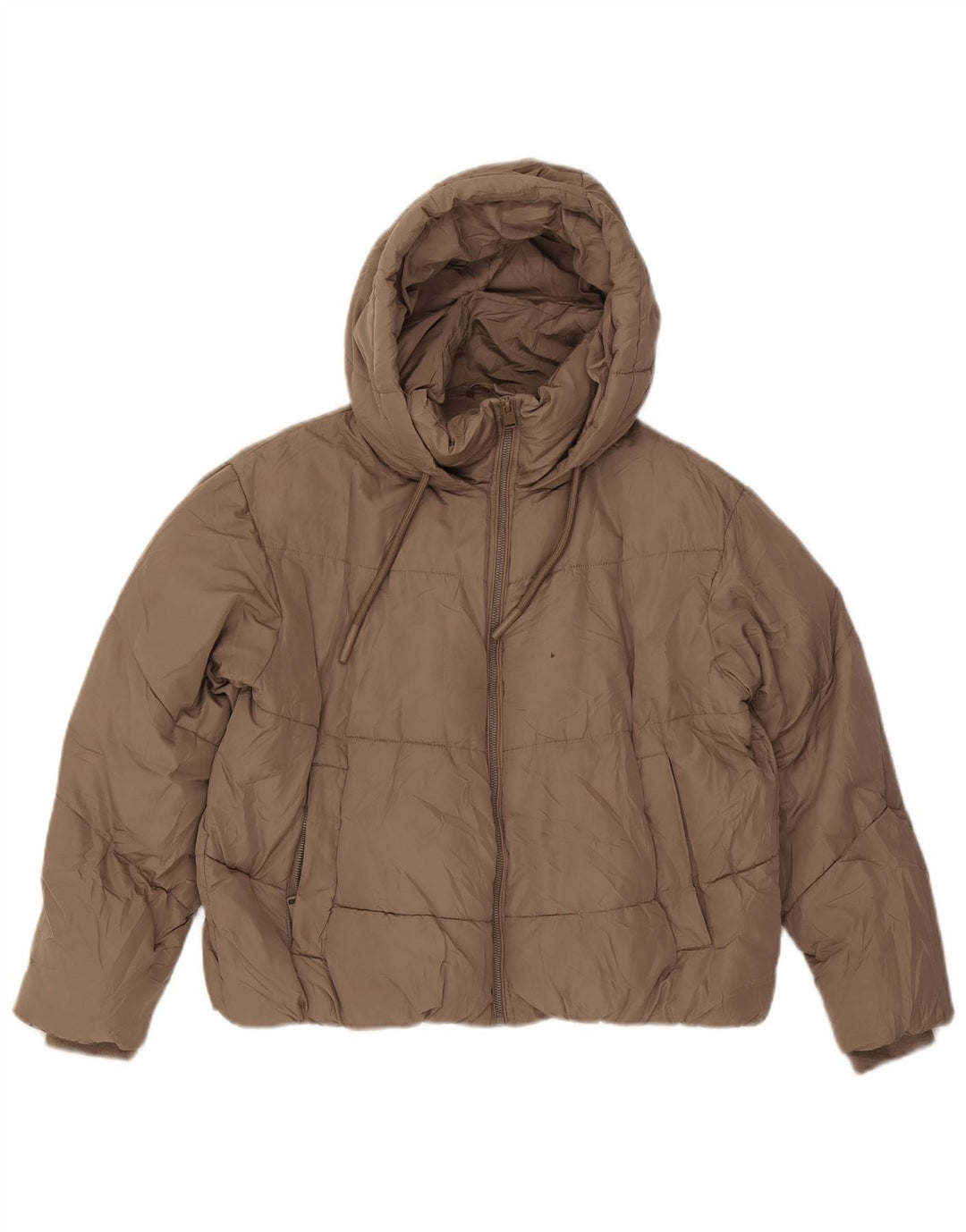 Zara Womens Hooded Oversized Padded Jacket UK 10 Small Brown Polyester