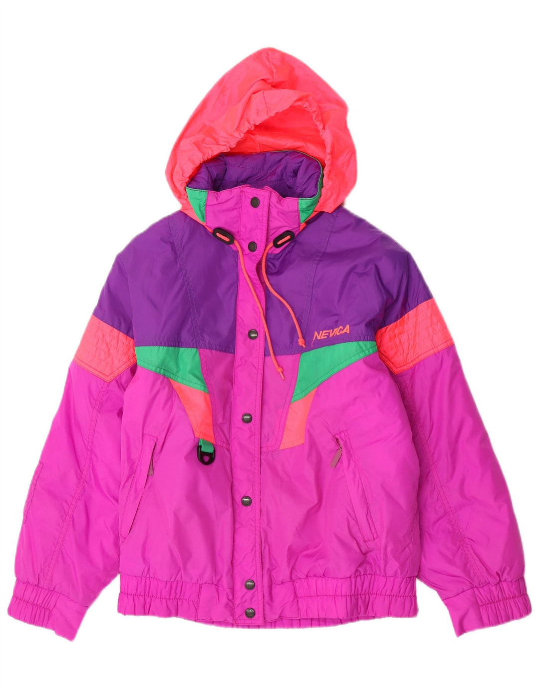 Nevica Womens Hooded Ski Jacket US 6 Medium Pink Colourblock Nylon