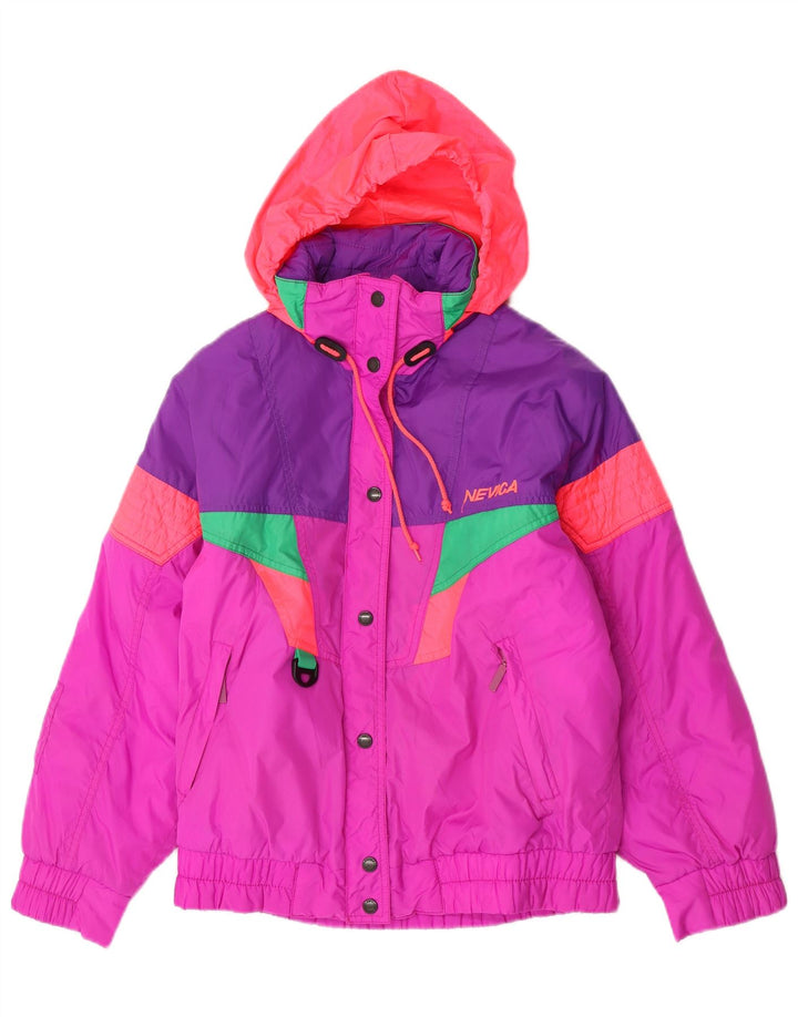 Nevica Womens Hooded Ski Jacket US 6 Medium Pink Colourblock Nylon
