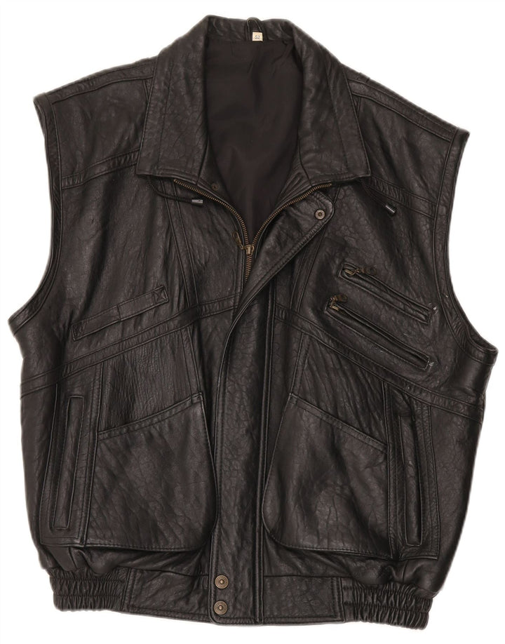 Vintage Mens Leather Gilet EU 52 XL Black Leather