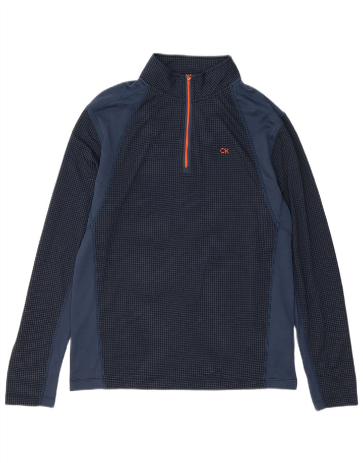 Calvin Klein Mens Pullover Tracksuit Top Medium Navy Blue Colourblock