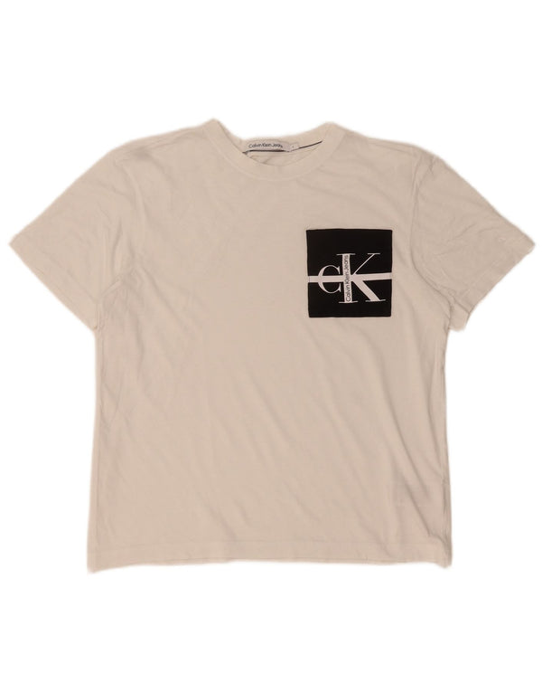 Calvin Klein Mens Graphic T-Shirt Top Small White Cotton