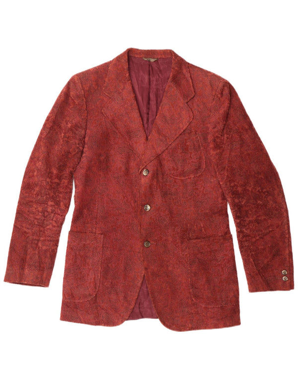 Vintage Mens Corduroy 3 Button Blazer Jacket UK 38 Medium Burgundy Paisley