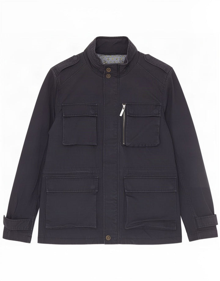 Ted Baker Mens Hooded Military Jacket Size 3 Medium Navy Blue Cotton
