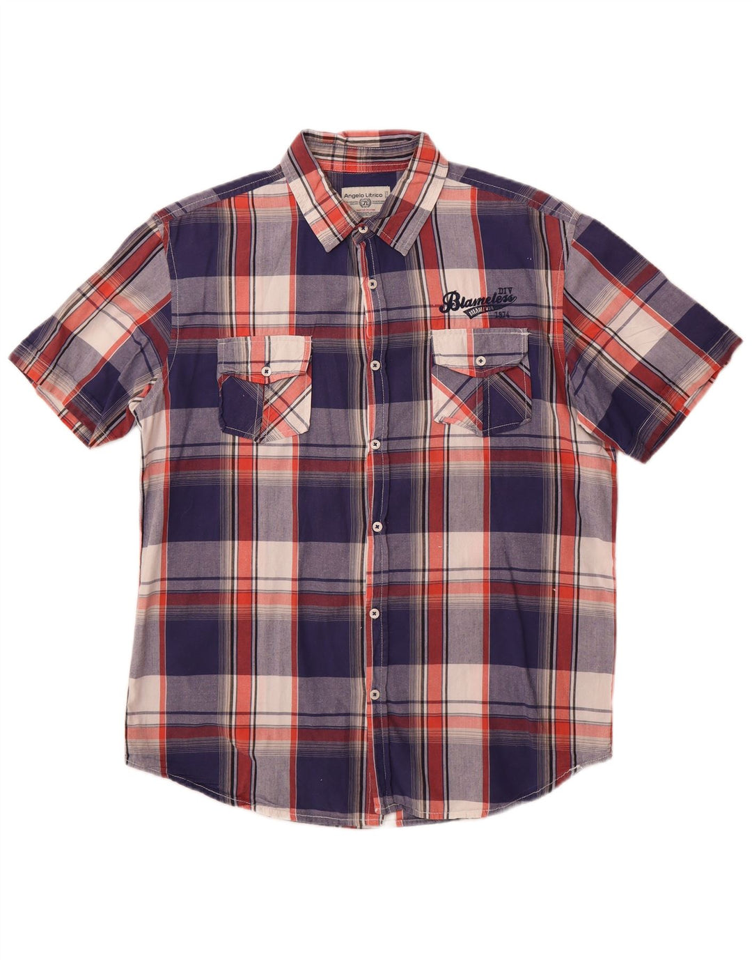 Angelo Litrico Mens Short Sleeve Slim Fit Shirt Size 43/44 XL Blue Check