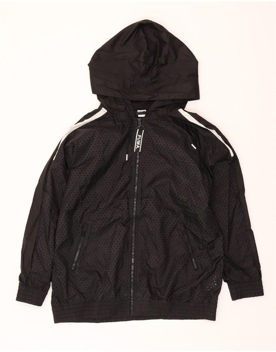 PUMA Mens Graphic Hooded Tracksuit Top Jacket Medium Black Polyester