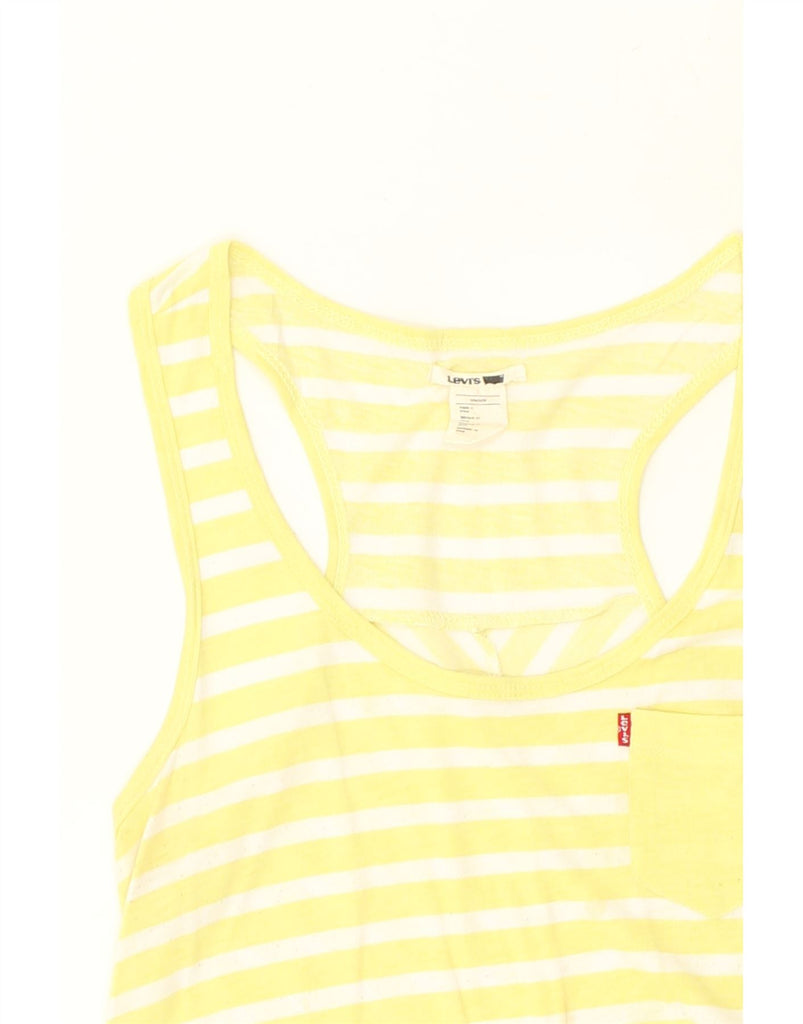 LEVI'S Womens Vest Top UK 12 Medium Yellow Striped Polyester | Vintage Levi's | Thrift | Second-Hand Levi's | Used Clothing | Messina Hembry 