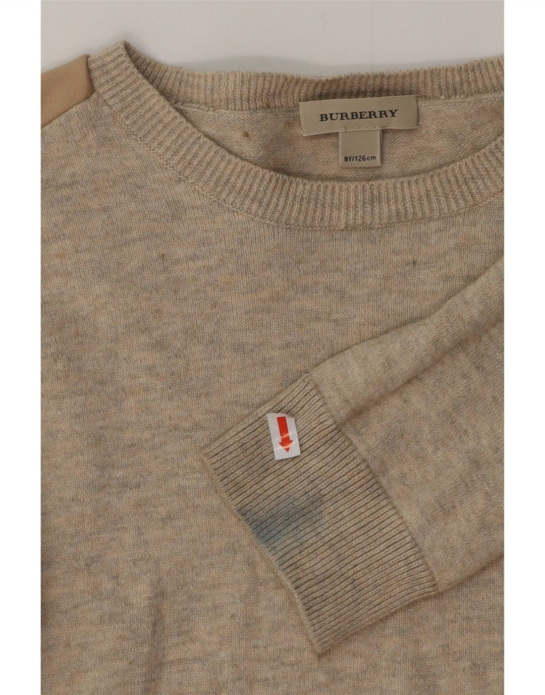 BURBERRY Girls Boat Neck Jumper Sweater 7-8 Years Beige Cotton