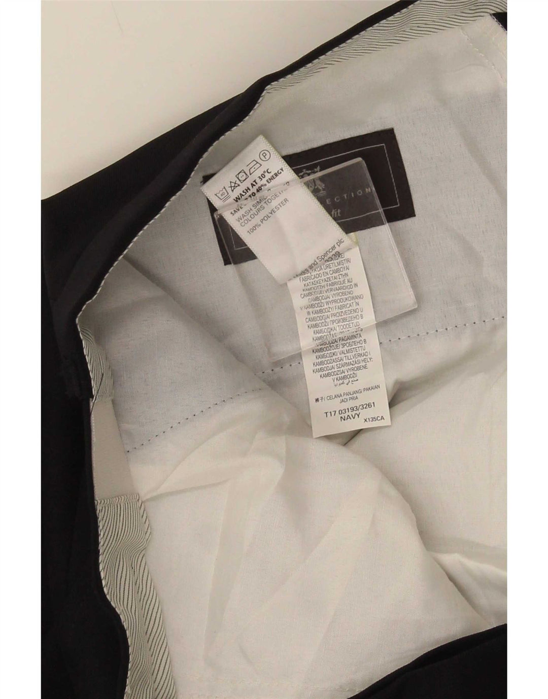 Marks & Spencer Mens Straight Regular Fit Suit Trousers W36 L31 Navy Blue
