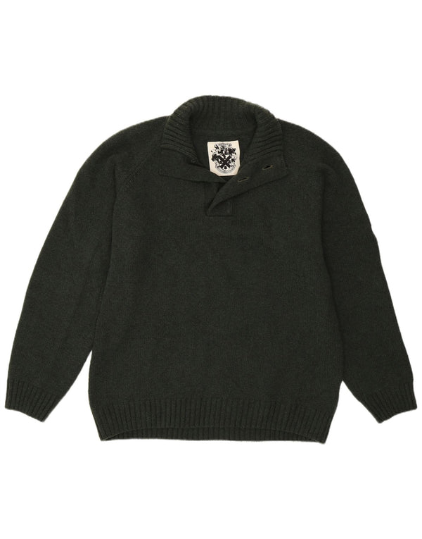 Barbour Mens Button Neck Jumper Sweater XL Khaki Lambswool