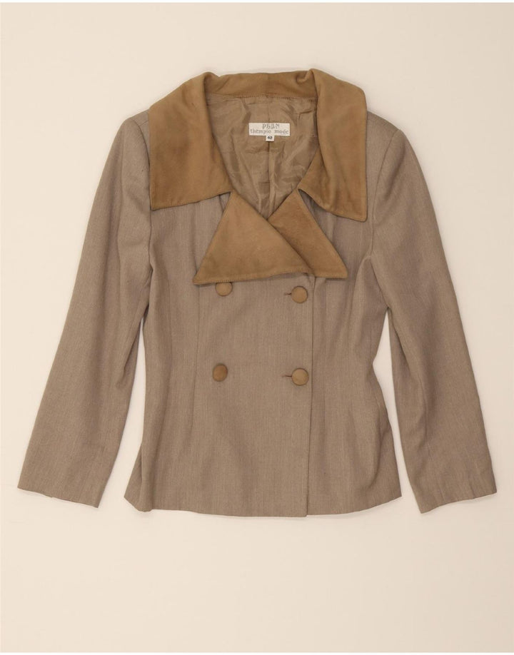 VINTAGE Womens Double Breasted Blazer Jacket IT 42 Medium Beige Vintage Vintage and Second-Hand Vintage from Messina Hembry 