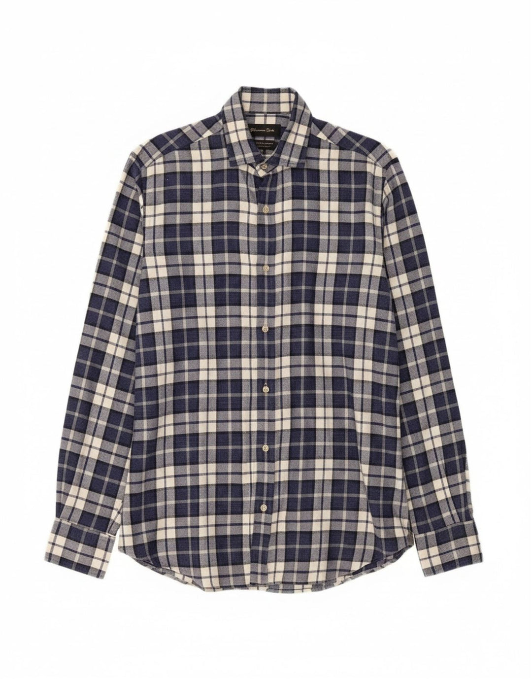 MASSIMO DUTTI Mens Flannel Shirt Small Navy Blue Check Cotton