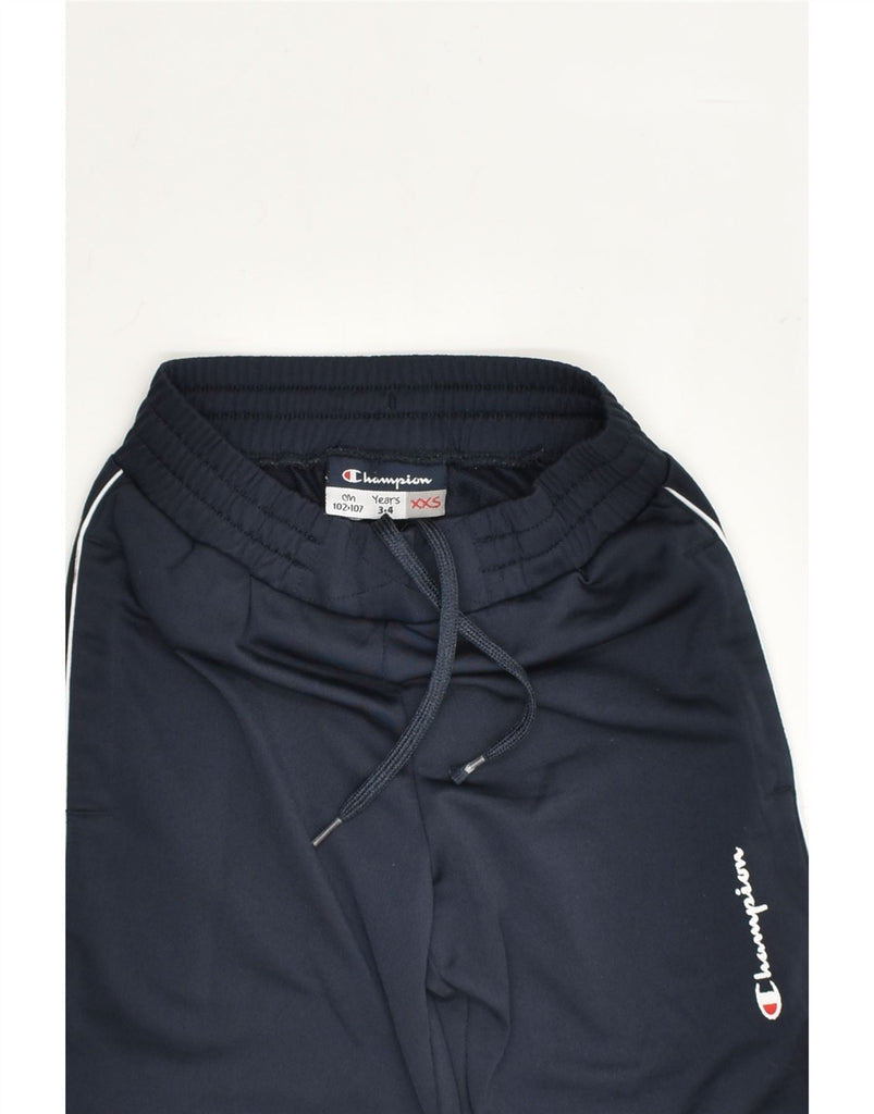 CHAMPION Boys Tracksuit Trousers 3-4 Years 2XS Navy Blue Polyester | Vintage Champion | Thrift | Second-Hand Champion | Used Clothing | Messina Hembry 