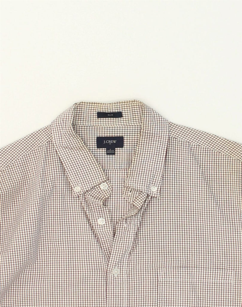 J. CREW Mens Slim Fit Shirt Large Beige Check Cotton | Vintage J. Crew | Thrift | Second-Hand J. Crew | Used Clothing | Messina Hembry 