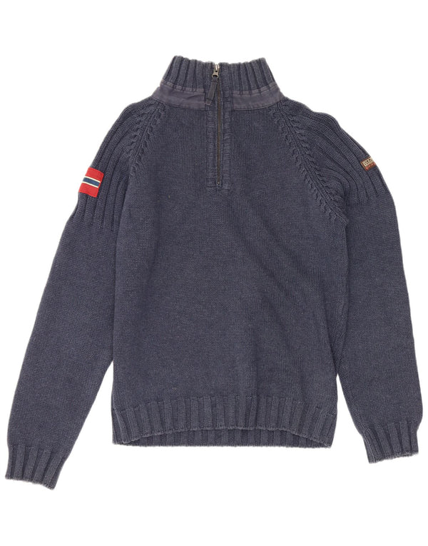 Napapijri Mens Zip Neck Jumper Sweater Small Blue Acrylic