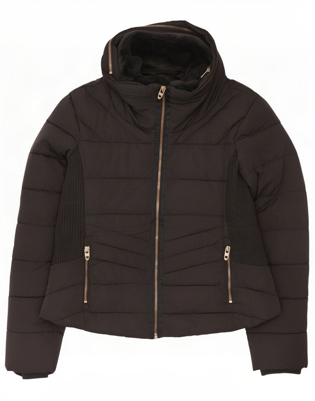 Zara Womens Hooded Padded Jacket UK 18 XL Black Polyester