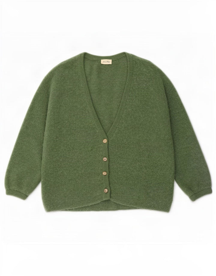 Vintage Womens 3/4 Sleeve Oversized Cardigan Sweater UK 14 Medium Green