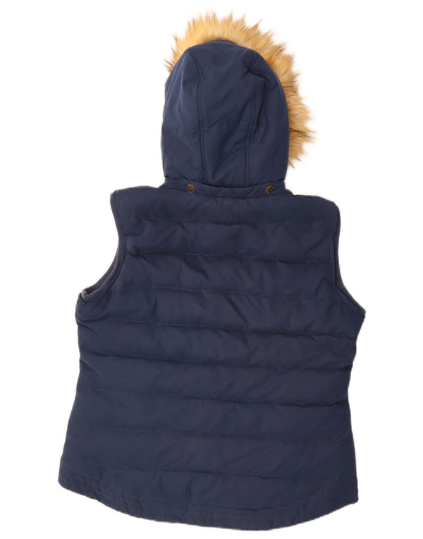 Fat Face Womens Hooded Padded Gilet UK 14 Large Navy Blue Polyester