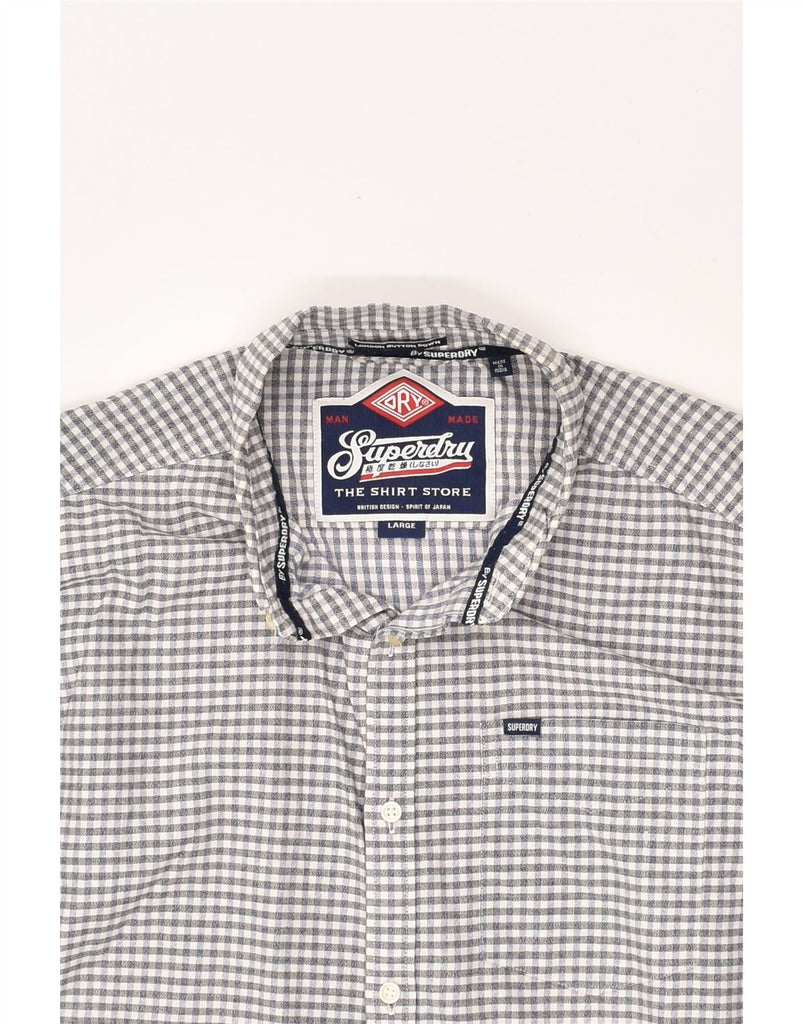 SUPERDRY Mens Shirt Large Grey Gingham Cotton | Vintage Superdry | Thrift | Second-Hand Superdry | Used Clothing | Messina Hembry 