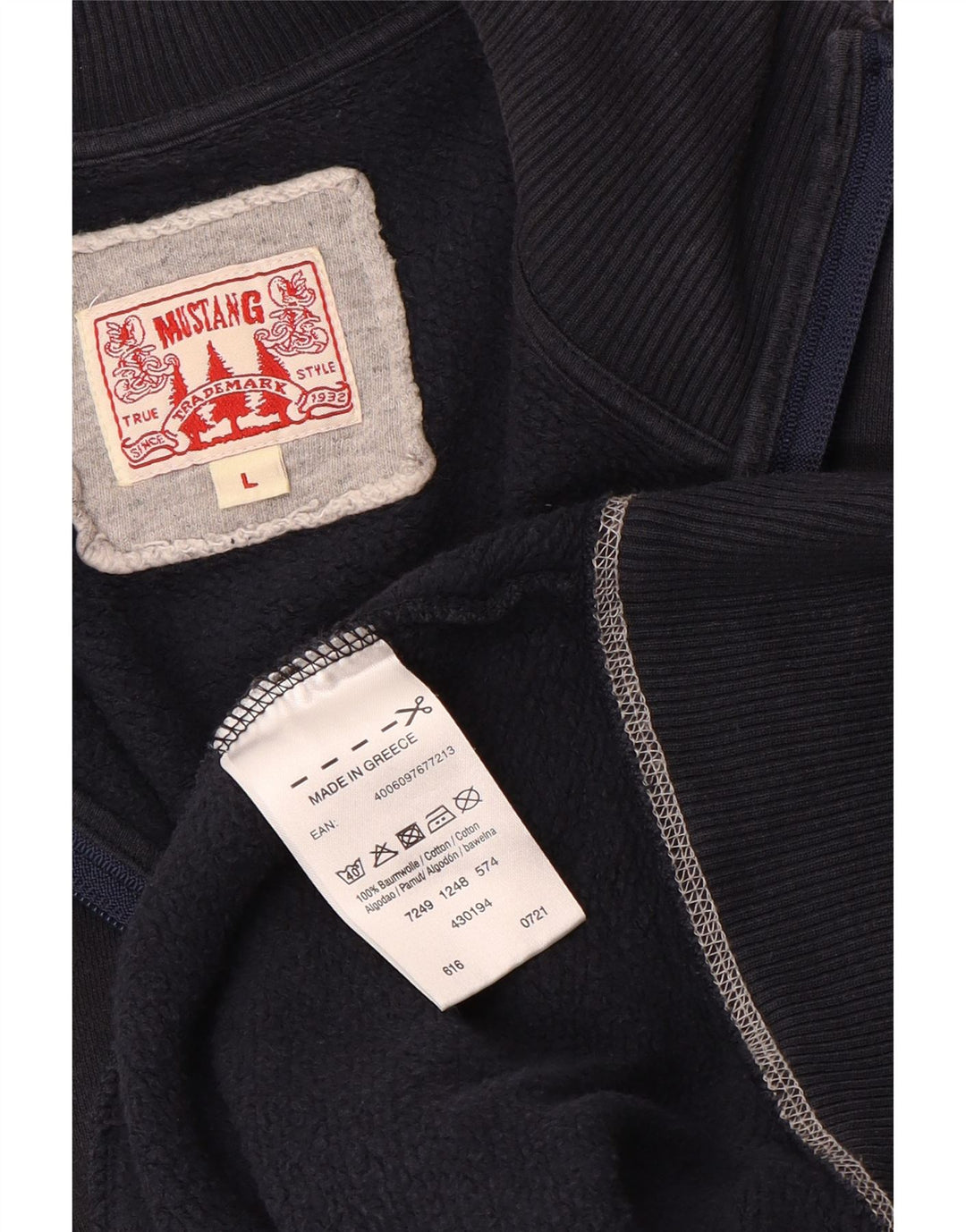 Mustang Mens Graphic Tracksuit Top Jacket Large Navy Blue Cotton