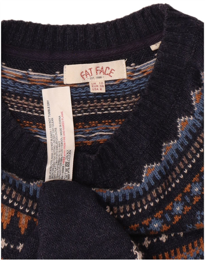 FAT FACE Womens Jumper Dress UK 10 Small  Navy Blue Fair Isle Cotton