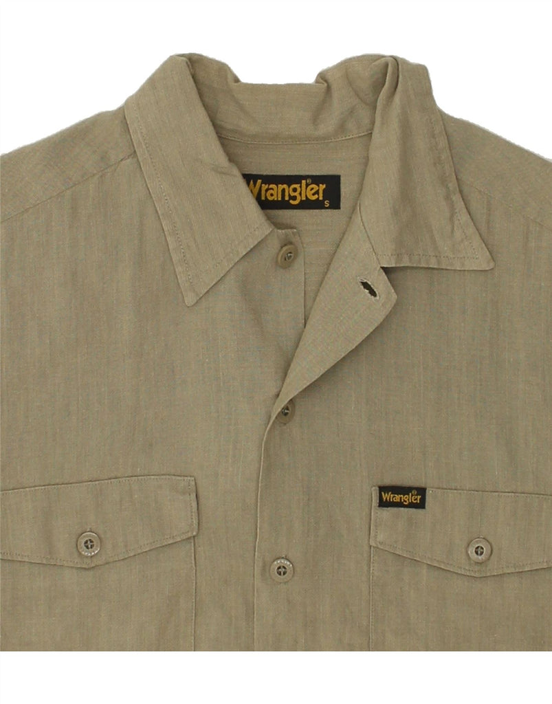 WRANGLER Mens Short Sleeve Shirt Small Khaki Linen | Vintage Wrangler | Thrift | Second-Hand Wrangler | Used Clothing | Messina Hembry 