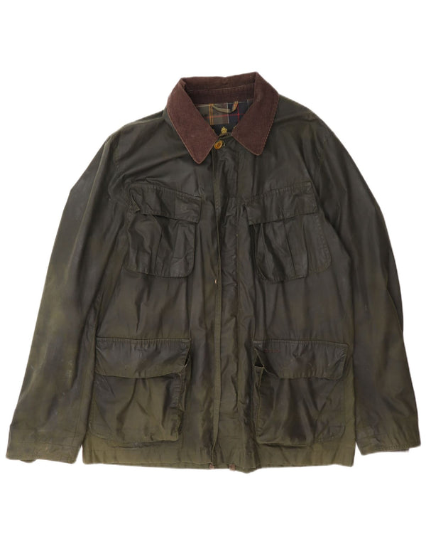 Barbour Mens Waxed Cotton Jacket UK 40 Large Khaki Colourblock