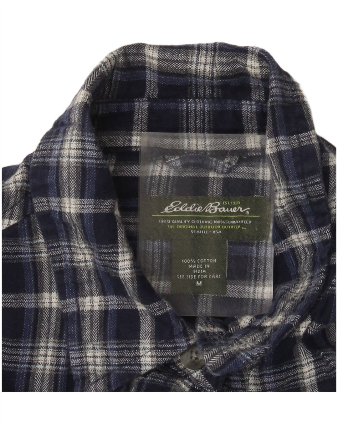 Eddie Bauer Womens Flannel Shirt UK 14 Medium Navy Blue Check Cotton