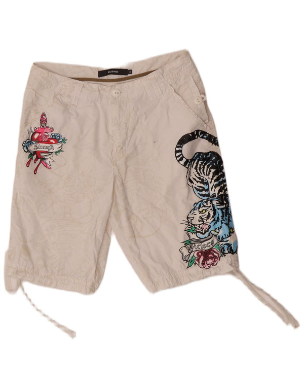 Desigual Mens Graphic Casual Shorts Small W30 White Animal Print Cotton