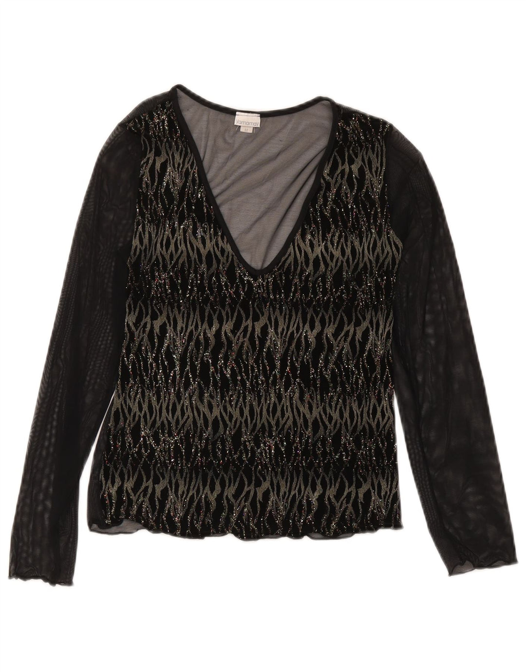 Yamamay Womens Long Sleeve See Through Top UK 12 Medium Black Striped