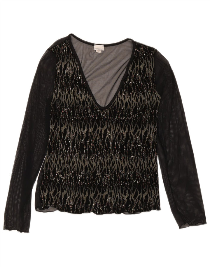 Yamamay Womens Long Sleeve See Through Top UK 12 Medium Black Striped