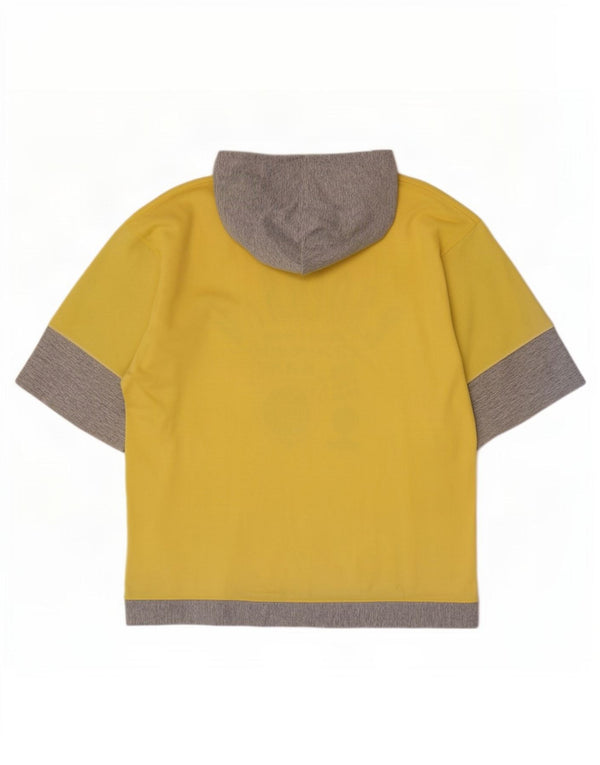 Vintage Mens Hooded Graphic T-Shirt Top Large Yellow Colourblock
