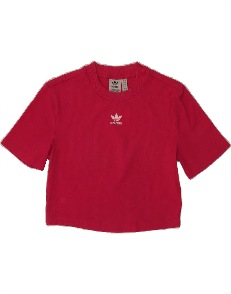 ADIDAS Womens Crop T-Shirt Top UK 12 medium  Pink Cotton Vintage Adidas and Second-Hand Adidas from Messina Hembry 