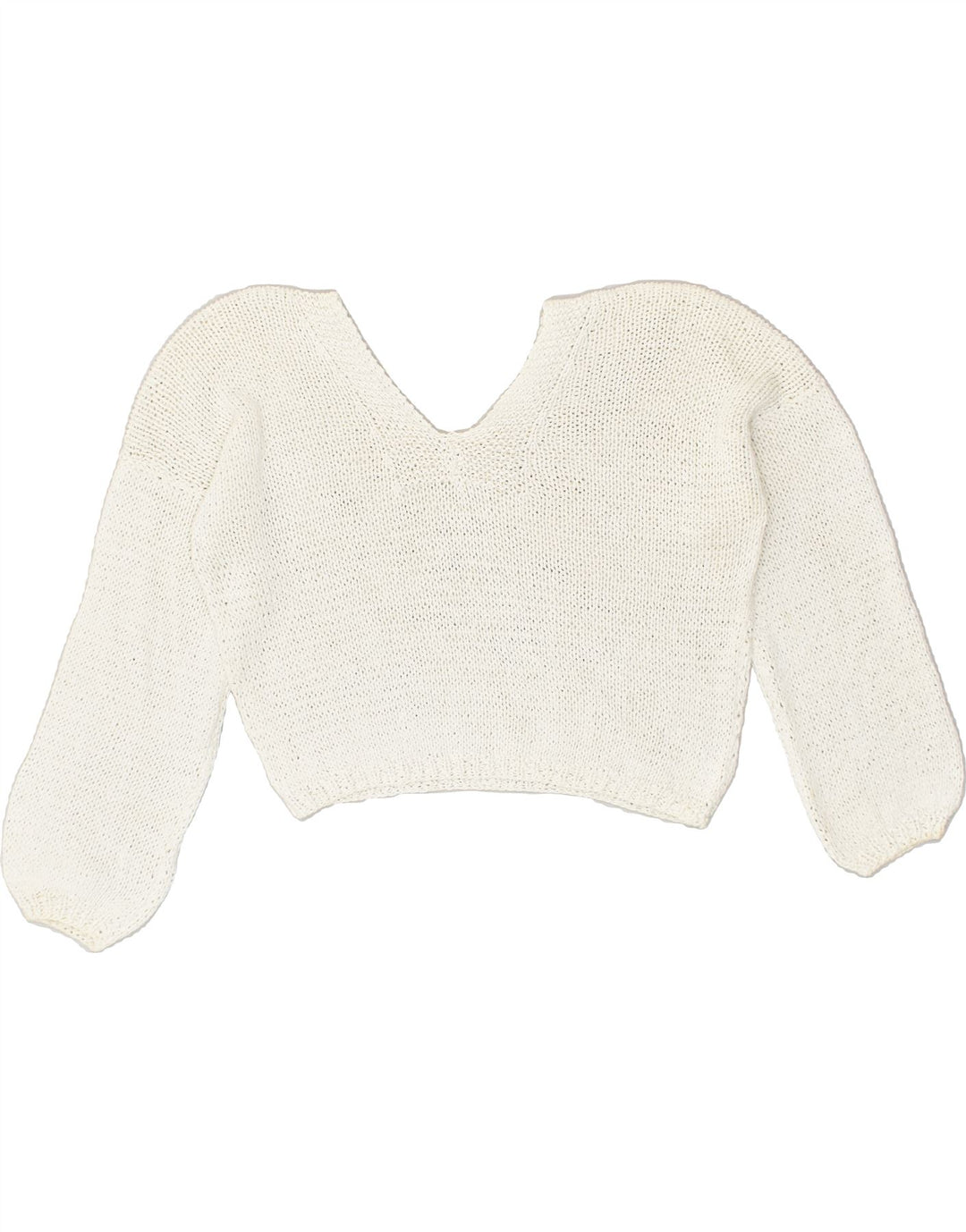 VINTAGE Womens Crop V-Neck Jumper Sweater UK 14 Large White | Vintage Vintage | Thrift | Second-Hand Vintage | Used Clothing | Messina Hembry 