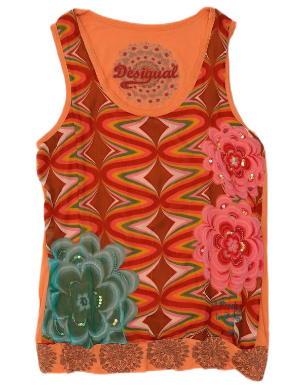 Desigual Womens Graphic Vest Top UK 14 Medium Orange Floral