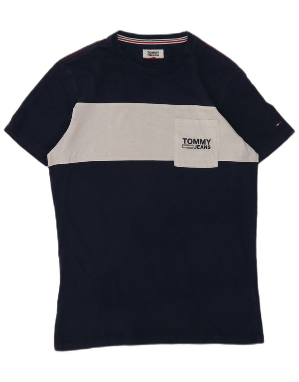 Tommy Hilfiger Mens T-Shirt Top Medium Navy Blue Colourblock Cotton