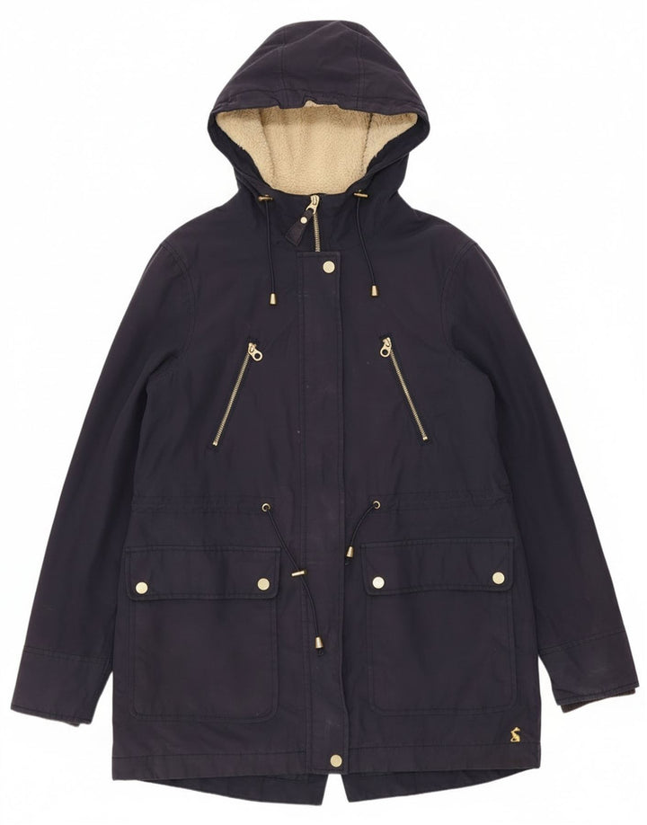 Joules Womens Hooded Oversized Rain Jacket UK 8 Small Navy Blue Cotton
