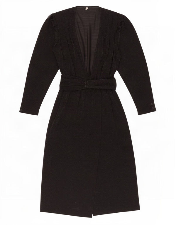 Vintage Womens Long Sleeve See Through Maxi Dress UK 16 Large Black