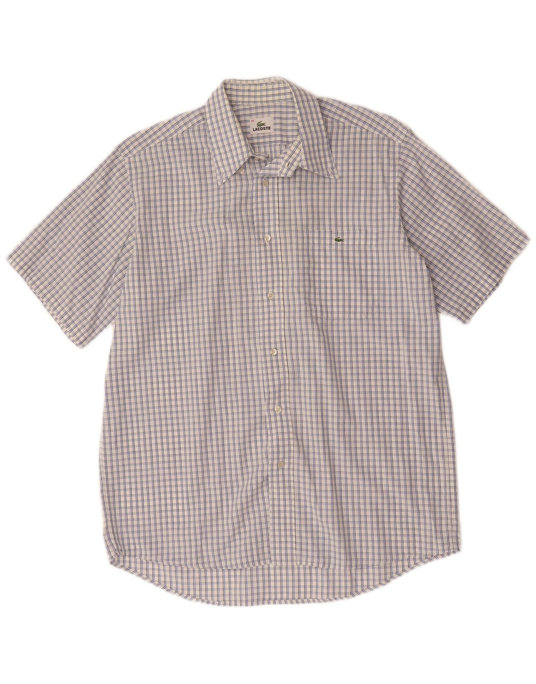 LACOSTE Mens Short Sleeve Shirt Size 40 Medium Blue Check