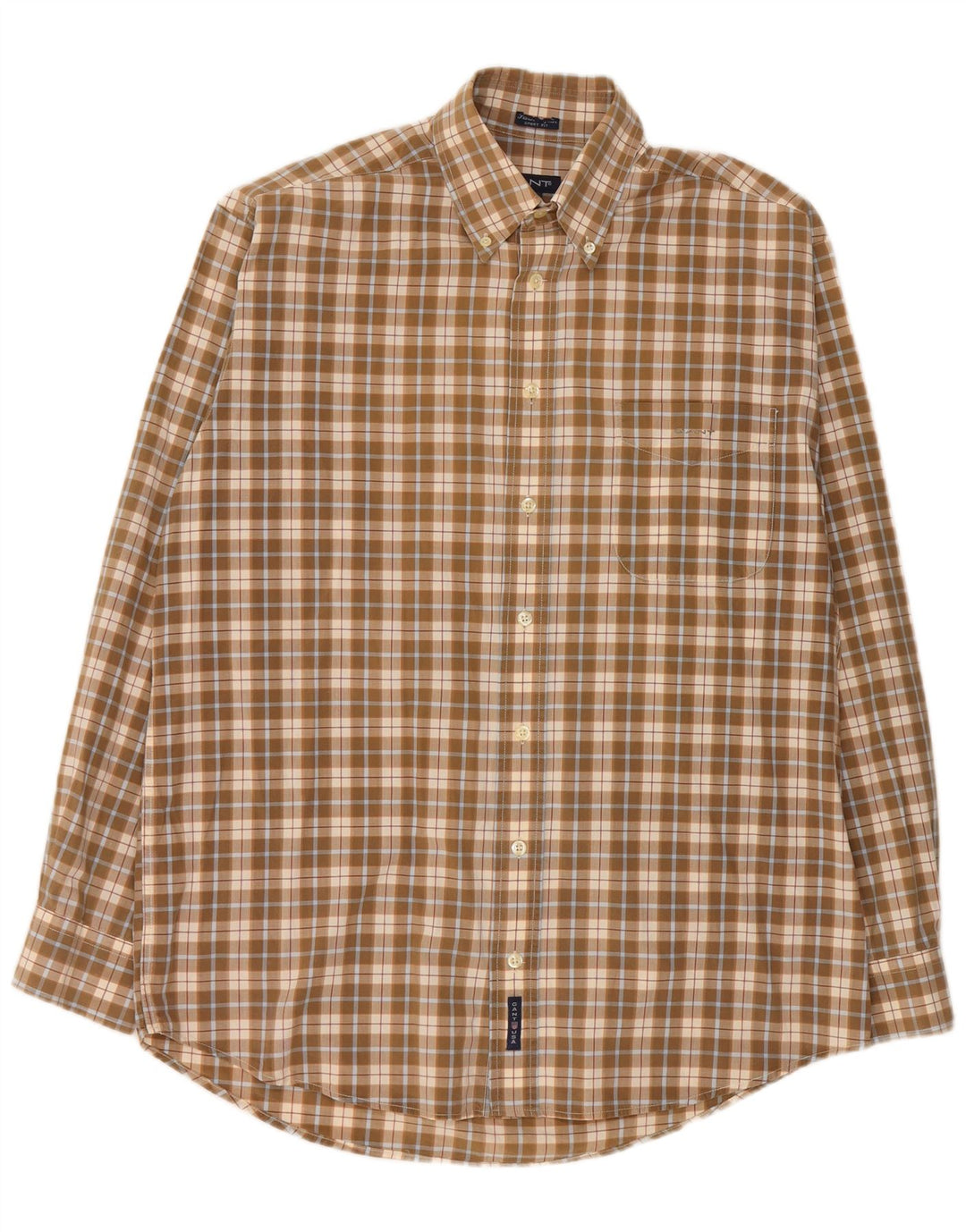 GANT Mens Shirt Medium Beige Check Cotton