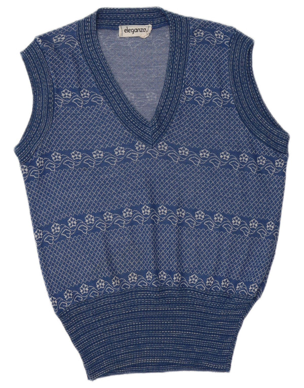 Vintage Mens Vest Tank Top Medium Blue Floral Acrylic