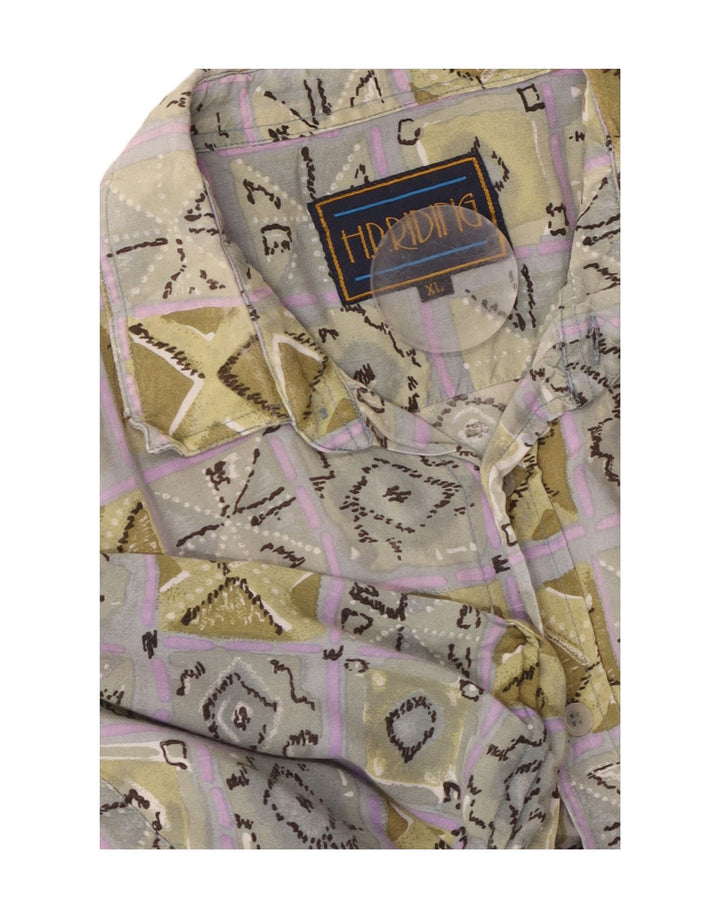 VINTAGE Mens Short Sleeve Shirt XL Multicoloured Geometric Viscose