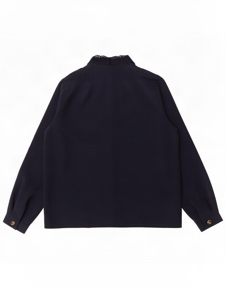 Vintage Womens Shirt Blouse UK 14 Medium Navy Blue